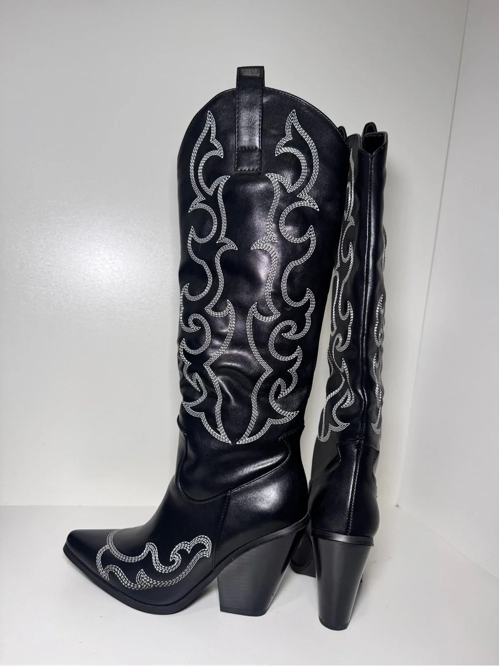 PrettyLittleThing Black Knee-High Embellished Western Boots